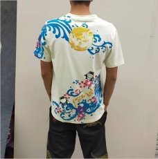 画像4: 【参丸一】 さんまるいち　花流水和柄刺繍プリント半袖Tシャツ　【ST-50054】 (4)